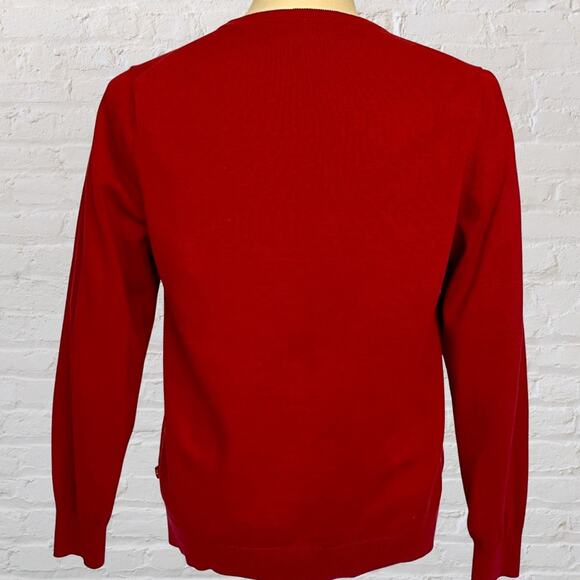 Izod Men’s Red V-Neck Sweater M | Classic Preppy Cotton Knit Gift Idea - Picture 2 of 7